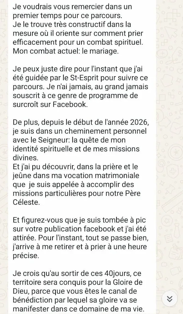 Capture WhatsApp — témoignage de Marie-Philippe, Côte d'Ivoire