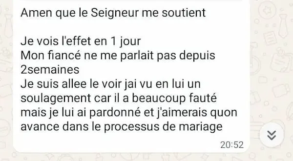 Capture WhatsApp — témoignage de Vane, Cameroun
