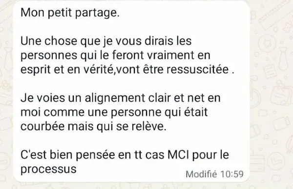 Capture WhatsApp — témoignage de Bernice, Côte d'Ivoire (1/2)