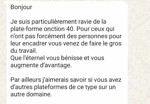 Capture WhatsApp — témoignage de Prunelle, Gabon