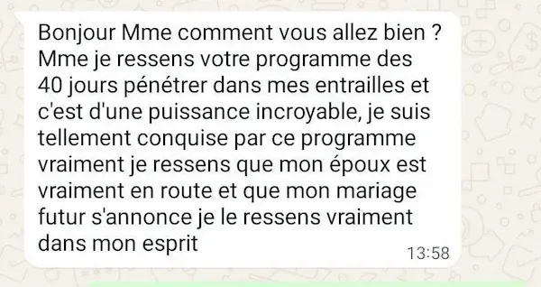 Capture WhatsApp — témoignage de Shelly, Gabon (1/4)