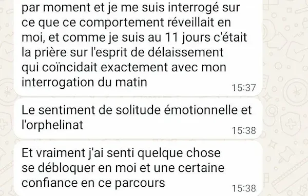 Capture WhatsApp — témoignage de Shelly, Gabon (2/4)